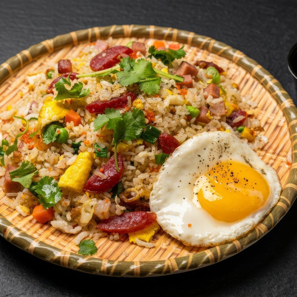 Cơm Chiên Dương Châu — house special fried rice with Chinese sausage and fried egg